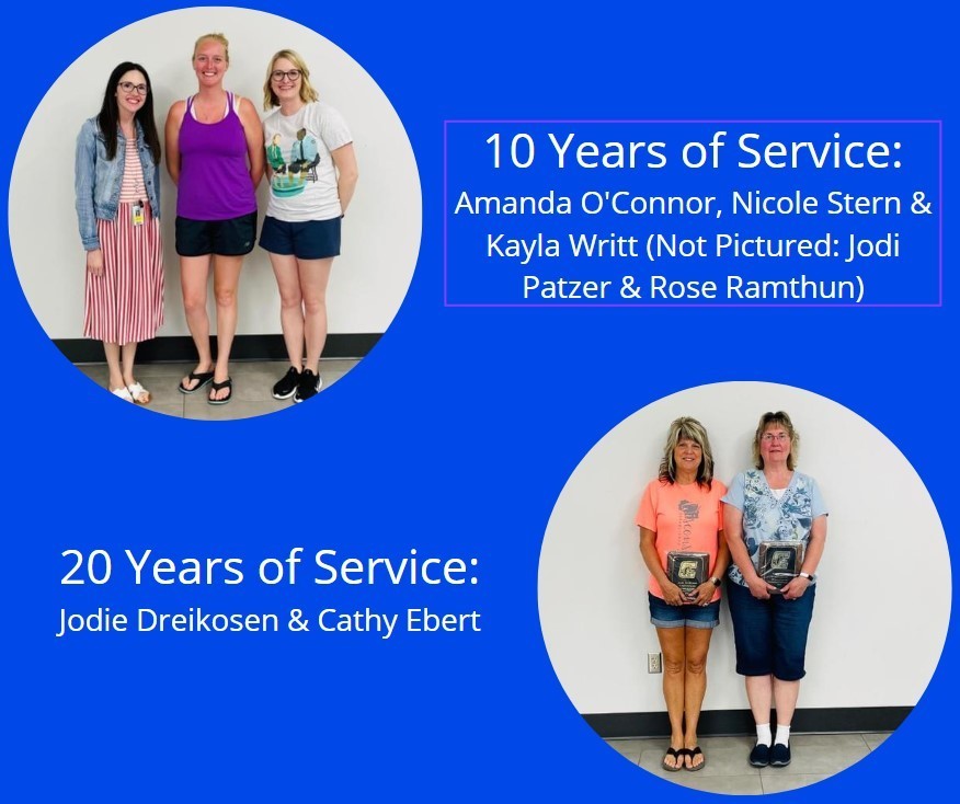 10 and 20 years of service
